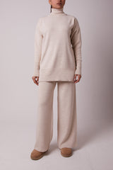 CREAM ROLL NECK KNIT SET