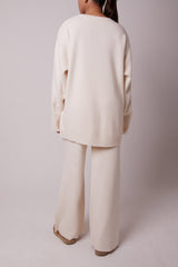 CREAM KNIT SET WITH GOLD BUTTONS