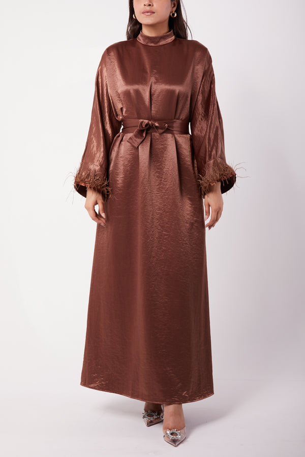 Mocha Luxé Dress with Faux-Fur & Belt