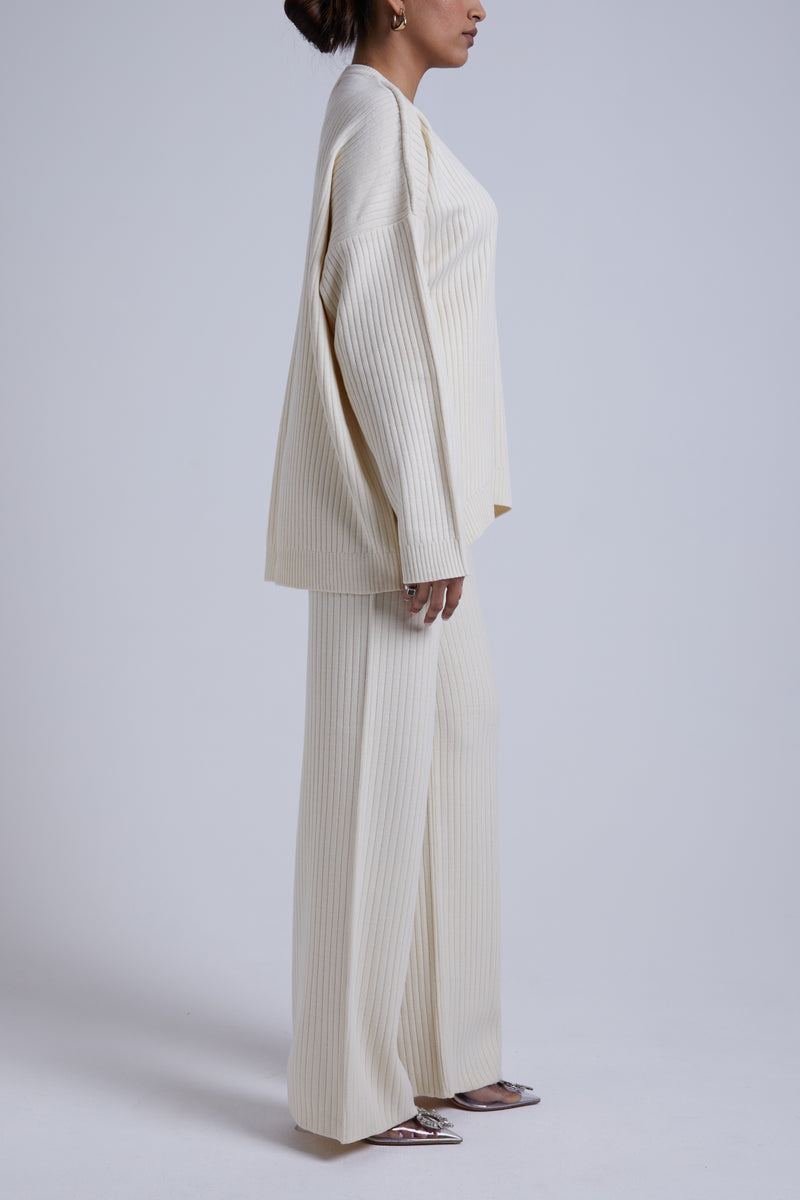 OVERSIZED CREAM RIBBED SET
